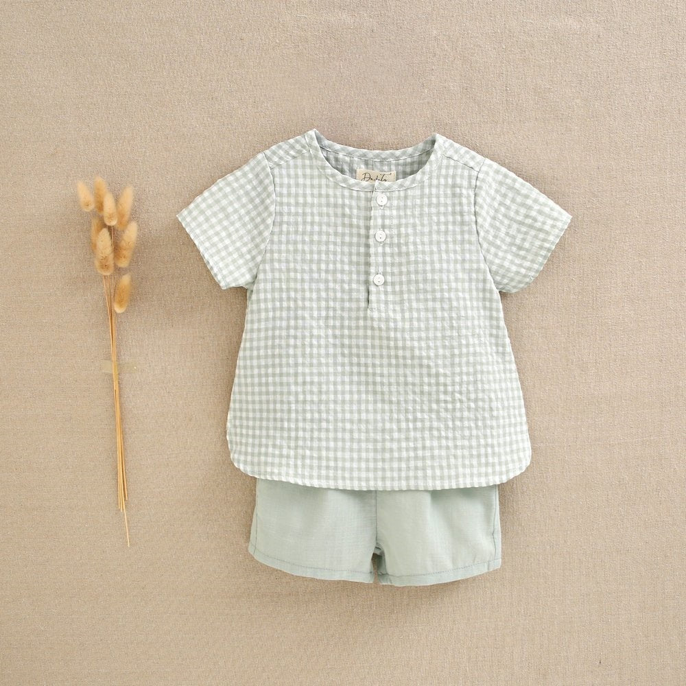 Conjunto bebé niño vichy verde pastel