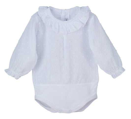 Body blusa plumeti manga larga color blanco