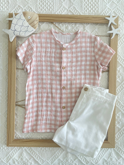 Conjunto niño camisa bambula vichy y pantalón