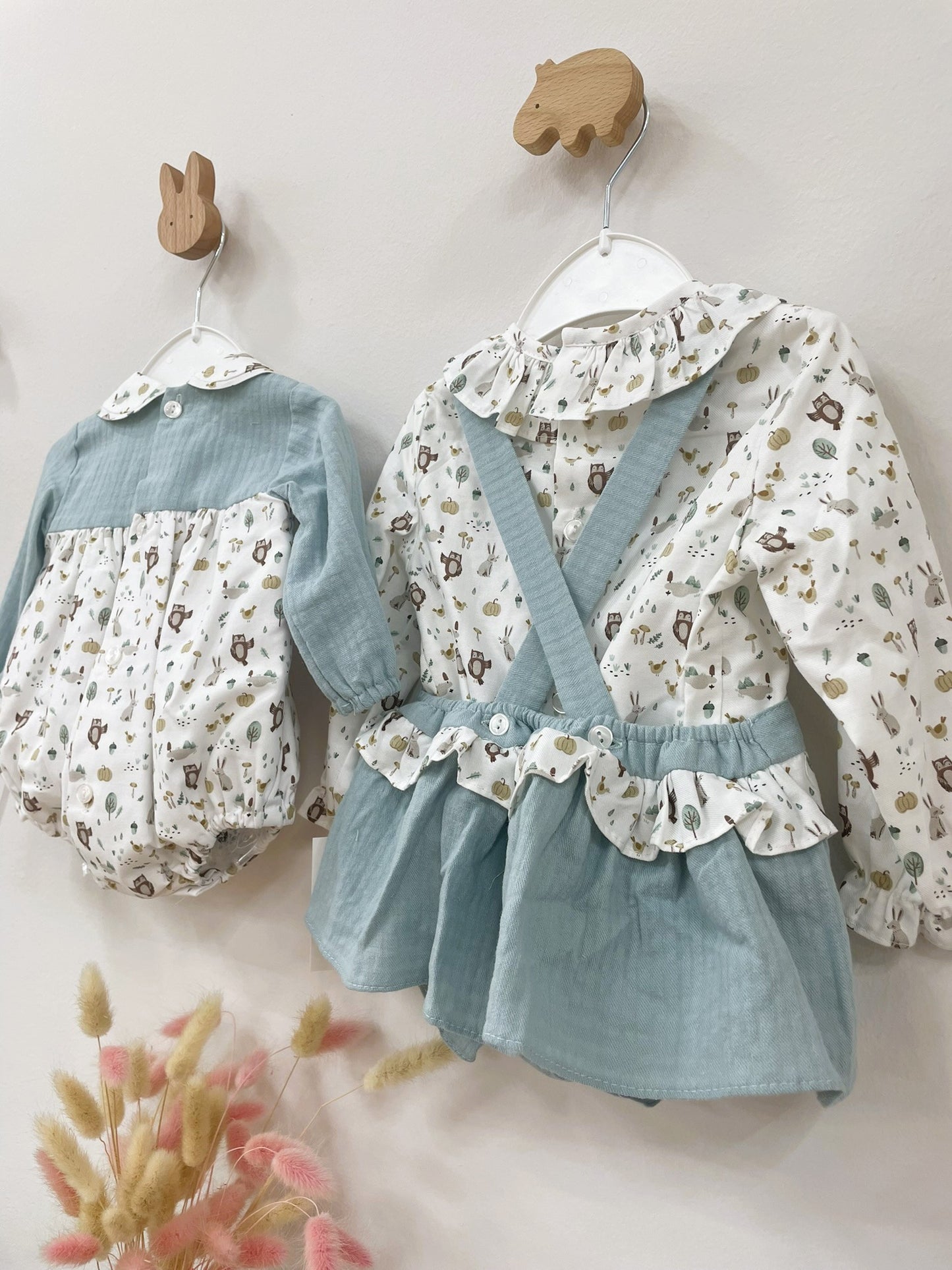 Pichi y blusita estampado bosque color mint